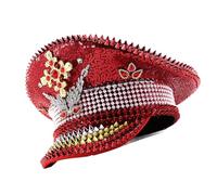 YIZITU Chapeau de capitaine clouté à paillettes pour diverses occasions, Rouge, taille unique