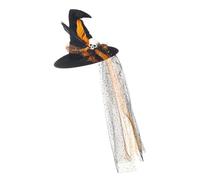 YIZITU Chapeau de sorcière à paillettes noir à volants pour fête d'Halloween - Chapeau pointu pour cosplay - Chapeau de sorcière unique - Ensemble d'accessoires de costume d'Halloween
