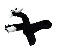 YIZITU Chaussettes longues en laine côtelée au-dessus du genou avec oreilles en peluche nœuds pour étudiant japonais hiver jambières hautes chaussettes tendance pour femme, Noir , taille unique
