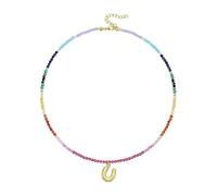 YIZITU Collier réglable en forme de lettre à bulles arc-en-ciel avec perles de pierres précieuses colorées, plaqué or 14 carats, accessoire de bijoux de plage, collier avec initiale, taille unique