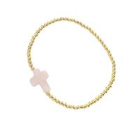 YIZITU Cordon élastique en perles dorées avec motif croix symbolisant la protection et la foi pour un usage quotidien ou spécial