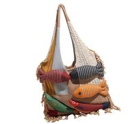 YIZITU Élégant sac fourre-tout de travail en tricot de poisson pour femme, sac en polyester léger, spacieux, essentiel, sur le thème des poissons, sac à main à bandoulière décontracté, kaki, One Size