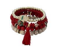 YIZITU Ensemble de 4 pièces style mauvais œil pour femme comprenant des pompons en cristal et une chaîne de perles