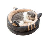 YIZITU Lit pour animal de compagnie - Maison ronde en peluche - Perchoir en fourrure pour animaux de compagnie - Doublure épaisse - Coussin rond