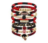YIZITU Mix and Sports Charm Bracelet Set 7 Color Options Soft Clay for Active Lifestyle Enthusiasts Football Themed Stackable Bracelet