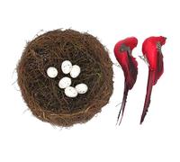 YIZITU Nid décoratif de Pâques en rotin fabriqué à la main et faux œufs d'oiseau pour les présentations saisonnières, les fêtes et les photos avec œufs et