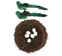 YIZITU Nid décoratif de Pâques en rotin fabriqué à la main et faux œufs d'oiseau pour les présentations saisonnières, les fêtes et les photos avec œufs et