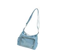 YIZITU Sac à bandoulière rétro en polyuréthane avec sangle réglable, sac à main transparent décontracté pour un usage quotidien, affichage des badges d'anime, épaule transparente, bleu, One Size