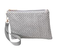 YIZITU Sac à main en paille tissée pour femme - Style décontracté - Pour la plage - Petite enveloppe - Avec dragonne et fermeture éclair, Argenté., One Size
