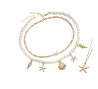 YIZITU Sea Inspired Echinoderm Pearl Shell Chain Permanent Alloy Chain Nonallergenic Jewelry Hers Permanent Sand Gathering Necklace