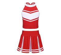 YiZYiF 2Pcs Déguisement Uniforme de Pompom Girl Fille Costume de Cheerleading Ensemble Uniforme Scolaire Costume Carnaval Halloween Performance 6-14 Ans Rouge & Blanc 6 Ans