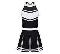 YiZYiF 2Pcs Déguisement Uniforme de Pompom Girl Fille Costume de Cheerleading Ensemble Uniforme Scolaire Costume Carnaval Halloween Performance 6-14 Ans Noir 12 Ans