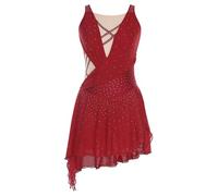 YiZYiF Asymétrique Robe Danse Classique Femme Robe Patinage Artistique Strass Tenue de Danse Moderne Lyrique Justaucorps Latine Jazz Tango Costume Compétition S-XXL Bourgogne M