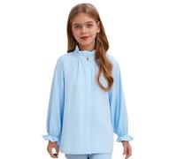 YiZYiF Chemises d'uniforme Scolaire Enfant Fille Boutons Chemise à Volants Manches Longues Chemises de Princesse d'été T-Shirt d'école de Couleur Unie 5-14 Ans Bleu Clair 7-8 Ans