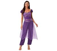 YiZYiF Déguisement Arabe Princesse Femme Cosplay Halloween Combinaison à Paillettes Tenue Danse du Ventre Danseuse Costume Belly Dance Indienne S-XXL Violet XL