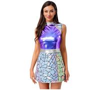 YiZYiF Déguisement Astronaute Femme Combinaison de Cadet Spatiale Métallique Robe Alien Astronaute Zippée Costume Espace Mission Costume Carnaval Halloween S-XXL Bleu XL