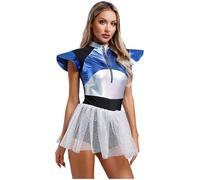 YiZYiF Déguisement Astronaute Femme Costume Space Cadet en Tulle Tutu Combinaison Spatiale Métallique Zippée sans Manches Costume Carnaval Halloween Mascarade S-4XL Argenté M
