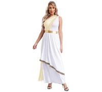 YiZYiF Déguisement Déesse Grecque Femme Costume Togue Grecque sans Manches Robe Médiévale Déesse Romaine Costume Halloween Carnaval Fête Party S-4XL Champagne XXL