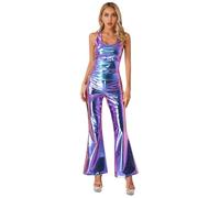 YiZYiF Déguisement Disco pour Femme Tenue de fête Disco Debarteur Métallisée et Pantalon évasé Costume Hippie Vetement Annee 80 S-XL Bleu L