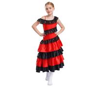 YiZYiF Déguisement Flamenco Rouge Enfant Fille Robe Espagnole sans Manches Robe Flamenco Sevillane Costume Carnaval Halloween Performance 5-16 ans Rouge 13-14 ans
