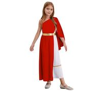 YiZYiF Déguisement Romaine Enfant Fille Robe de Déesse Grecque Romaine Antiquité Une Manche Longue Robe de Soirée Fête Tunique Costume Halloween Carnaval 5-16 ans Rouge 15-16 ans