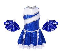 YiZYiF Enfant Fille Déguisement de Pom-pom Girl Costume Halloween Carnaval Cheerleaders Uniforme Paillettes Robe Dance Gymnastique avec Pompoms Royal Blue 11-12 ans