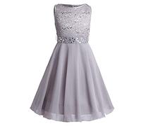 YiZYiF Enfant Fille Dentelle Robe Soirée Princesse Cérémonie Robe à Strass Paillettes sans Manche Robe Mariage Demoiselle d'honneur Robe Danse 6-14 Ans A Gris 12 Ans