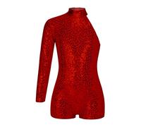 YiZYiF Enfant Fille Justaucorps Académiques Gymnastique Combishort Une Manche Longue Léotard Danse Ballet Paillette Bodysuit Jazz Latine Jumpsuit Patinage Combinaison 5-16 ans Rouge 9-10 ans