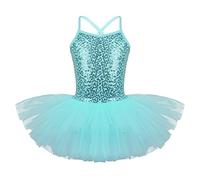 YiZYiF Enfant Fille Justaucorps Gymnastique Danse Classique Robe Danse Ballet Latine Jazz Tutu Robe Patinage à Paillettes Soirée Carnaval Bodysuit 2-12 Ans Turquoise 7-8 ans