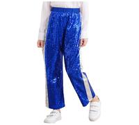 YiZYiF Enfant Fille Pantalons de Danse Paillette Pantalon Ample Danse Jazz Rue Sequin Legging Pantalon Sport Danse Hip-hop Costume Carnaval Halloween Spectacle 5-16 Ans Bleu 13-14 Ans
