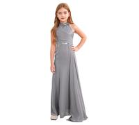 YiZYiF Enfant Fille Robe Princesse Soirée à Sequins Plissée Maxi Longue Robe Demoiselle d'honneur Mariage Cérémonie sans Manches Robe de Bal Carnaval Fête 5-16 Ans Gris 7-8 Ans