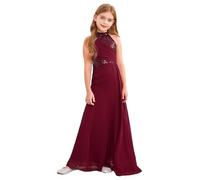 YiZYiF Enfant Fille Robe Princesse Soirée à Sequins Plissée Maxi Longue Robe Demoiselle d'honneur Mariage Cérémonie sans Manches Robe de Bal Carnaval Fête 5-16 Ans Bourgogne 7-8 Ans