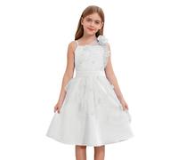 YiZYiF Enfant Fille Robe Princesse Soirée Fleur Epaules Dénudées Robe Demoiselle d'honneur Mariage Cérémonie Anniversaires Robes de Carnaval Fête sans Manches A-Ligne Ivoire 5-6 Ans