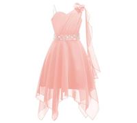 YiZYiF Enfant Fille Robe Princesse Soirée Mariage Cérémonie Strass Une Epaule à Fleur Mousseline Robe Demoiselle d'honneur Bal Fête 5-16 Ans Rose 15-16 Ans