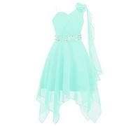 YiZYiF Enfant Fille Robe Princesse Soirée Mariage Cérémonie Strass Une Epaule à Fleur Mousseline Robe Demoiselle d'honneur Bal Fête 5-16 Ans Mint Green B 11-12 Ans