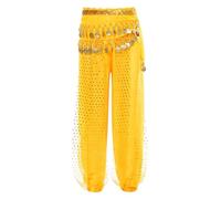 YiZYiF Enfant Filles Pantalon Danse du Ventre Classique Tenue Danse Orientale Pantalon Arabe Tribal avec Écharpe Hanche Costume Belly Dance Performance 3-12 Ans Jaune 7-9 Ans