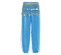 YiZYiF Enfant Filles Pantalon Danse du Ventre Classique Tenue Danse Orientale Pantalon Arabe Tribal avec Écharpe Hanche Costume Belly Dance Performance 3-12 Ans Bleu Ciel 9-12 Ans
