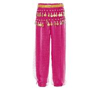 YiZYiF Enfant Filles Pantalon Danse du Ventre Classique Tenue Danse Orientale Pantalon Arabe Tribal avec Écharpe Hanche Costume Belly Dance Performance 3-12 Ans Rose Vif 9-12 Ans