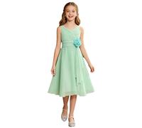 YiZYiF Enfants Filles Robe de Princesse sans Manches Robes de Soirée Mariage Cérémonie Strass Zippée Robe Mousseline Demoiselle d'honneur Bal Fête 5-16 Ans Vert Clair E 7-8 Ans