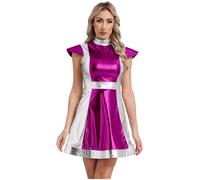 YiZYiF Femme Déguisement Astronaute Costume de Cadet Spatial Métallique Combinaison Cosmonaute sans Manches Costume d'espace Mission Costume Carnaval Halloween S-3XL Rose vif L