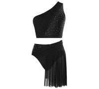 YiZYiF Femme Robe Danse Contemporaine Lyrique Justaucorps Danse Classique sans Manches Robe de Patinage Artistique Paillette et Jupe Tutu Costume Performance S-XXL Noir S