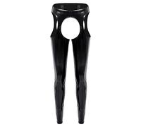 YiZYiF Femme Sexy Pantalon Collant Cuir Verni Creux Ouvert Entrejambe Legging Danse Club Erotique Lingerie S-4XL Noir S