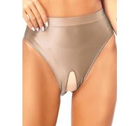 YiZYiF Femme String Ouvert Brillant Culotte Sexy Ouverte Entrejambe Haut Taille Slip de Nuit Érotique sous-vêtement Shorty Thong Underwear M-XXL Café XL