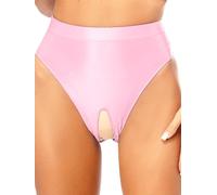 YiZYiF Femme String Ouvert Brillant Culotte Sexy Ouverte Entrejambe Haut Taille Slip de Nuit Érotique sous-vêtement Shorty Thong Underwear M-XXL Rose XL