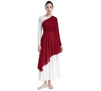 YiZYiF Femme Tutu Robe Danse Liturgique Asymétrique Robe de Danse Lyrique en Dentelle Robes de Danse Prière Une Manche Longue Tenues Soirée Cérémonie Fête S-XXL Bourgogne M