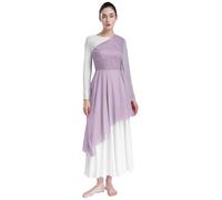 YiZYiF Femme Tutu Robe Danse Liturgique Asymétrique Robe de Danse Lyrique en Dentelle Robes de Danse Prière Une Manche Longue Tenues Soirée Cérémonie Fête S-XXL Violet Clair XXL