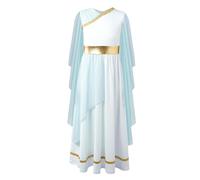 YiZYiF Fille Déguisement Déesse Grecque Costume Enfant Déesse Grecque Robe de soirée Brillante Costume Halloween Carnaval Robe Reine Antique pour 5-16 ans Bleu clair 15-16 ans