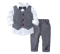 YiZYiF Gentilhomme Costume Baptême Bébé Garçon Chemise Manche Longue et Gilet et Pantalon avec Noeud Papillon Ensemble Mariage Cérémonie Gris 3-4 Ans
