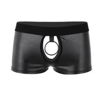 YiZYiF Homme Boxer en Cuir sous-vêtement Ouvert Slip de Nuit avec Trou Pénis Sexy Erotique Lingerie G-String Thong Caleçon Noir Brief Trunk Short Shorty Clubwear M-4XL Noir 2 3XL