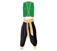 YiZYiF Homme Costume Prince D'arabie Costume Prince Arabe sans Manches Déguisement Carnaval Halloween Ensemble Gilet et Pantalon Jeu de Rôle Costume Fête Soirée M-3XL Vert Noir XXL
